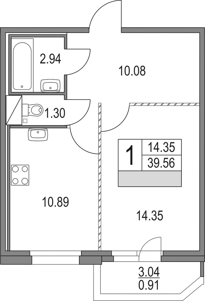 1-комнатная квартира 39.56 м², 4/16 эт., ЖК «Приморский квартал»